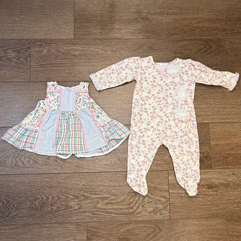 Laura Ashley Baby Bundle One-Piece Footed Coverall & Tunic Dressy Top Size 6-9M